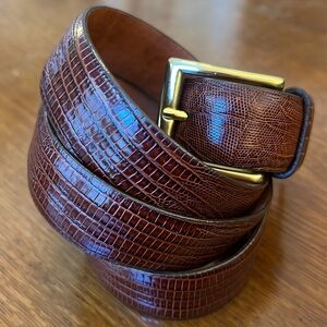 Brooks Brothers Brown Lizard embossed calf leather belt solid brass buckle sz40